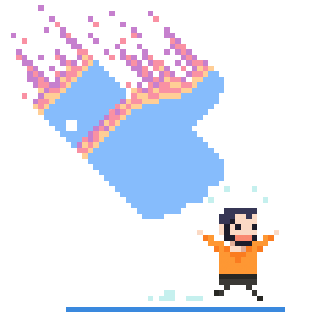 Ilustración en pixel-art con el símbolo de like de Twitter cayendo, cual meteorito, sobre Salva
